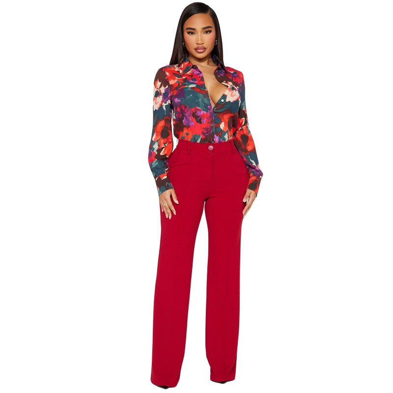 CHARYEAH Women Stretchy Work Pants High Waisted Wrinkle Free Dressy Pants Business Casual Trousers 2025 (US, Alpha, Large, Regular, Regular, Red) - Image 1