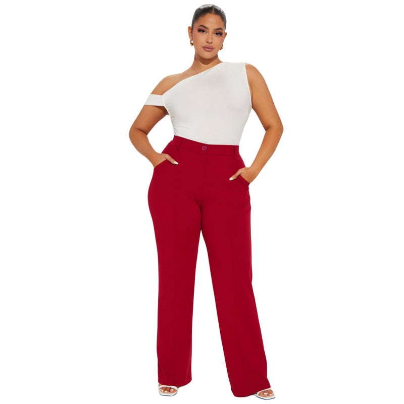 CHARYEAH Women Stretchy Work Pants High Waisted Wrinkle Free Dressy Pants Business Casual Trousers 2025 (US, Alpha, Large, Regular, Regular, Red) - Image 4