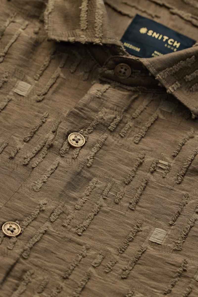 SNITCH Brown Textured Slim Luxe Fit Shirt