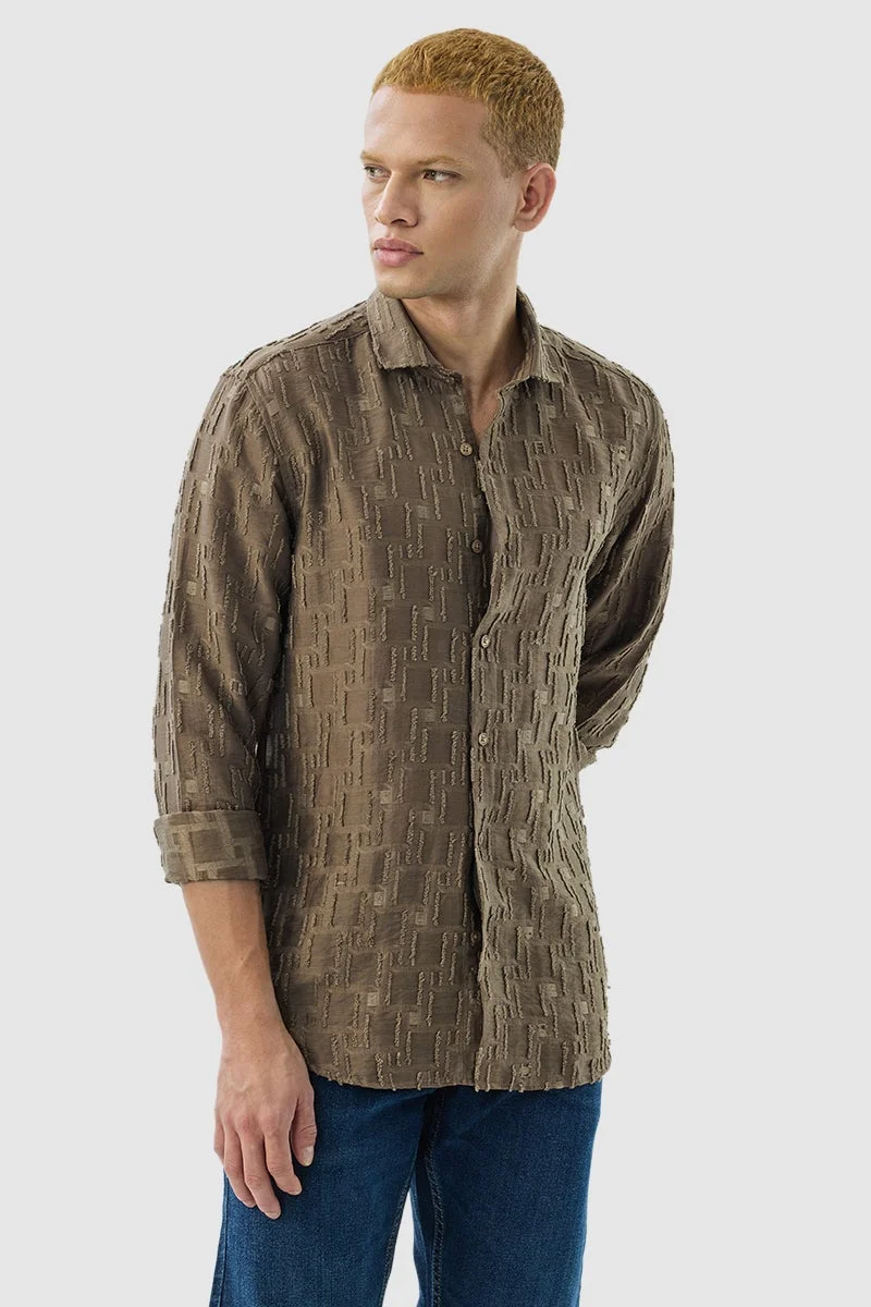 SNITCH Brown Textured Slim Luxe Fit Shirt