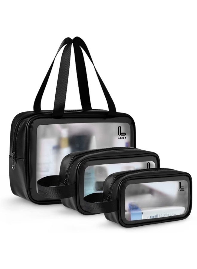 Lazer Black Makeup Travel Pouch Set of 3 for Women - Image 1