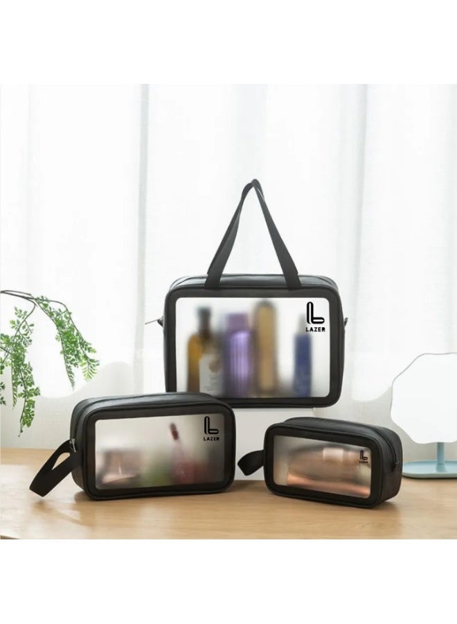 Lazer Black Makeup Travel Pouch Set of 3 for Women - Image 4