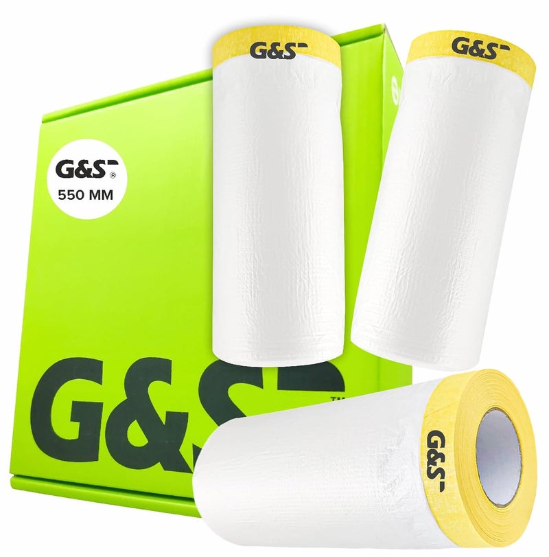 GS Pretaped Masking Sheet Tape for Protection from Dust, water, paint and moisture (550 mm x 20 meter) (Pack of 3) - Image 1