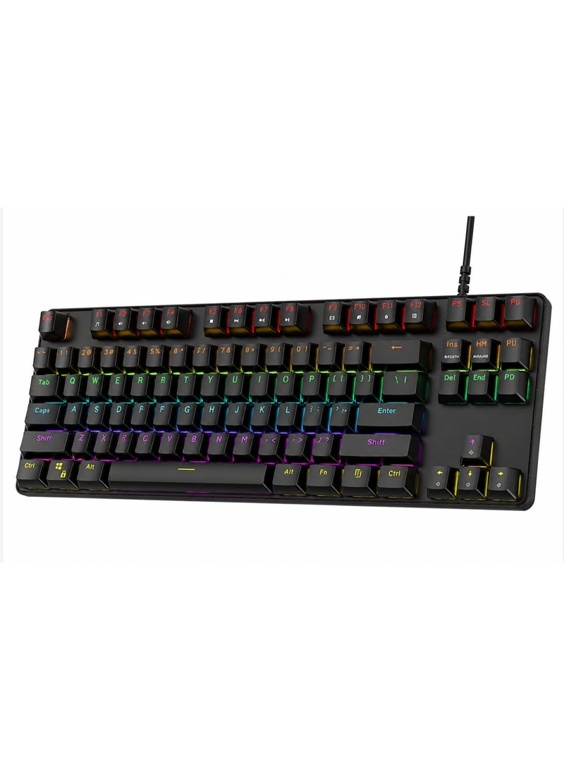 لوحة مفاتيح ألعاب ميكانيكية مدمجة 60 (K61)، إضاءة 61 ،مفتاحأ مع مفاتيح زرقاء، RGB، إنجليزي أمريكي فقط - أسودسلكية، تخطيط - Image 1