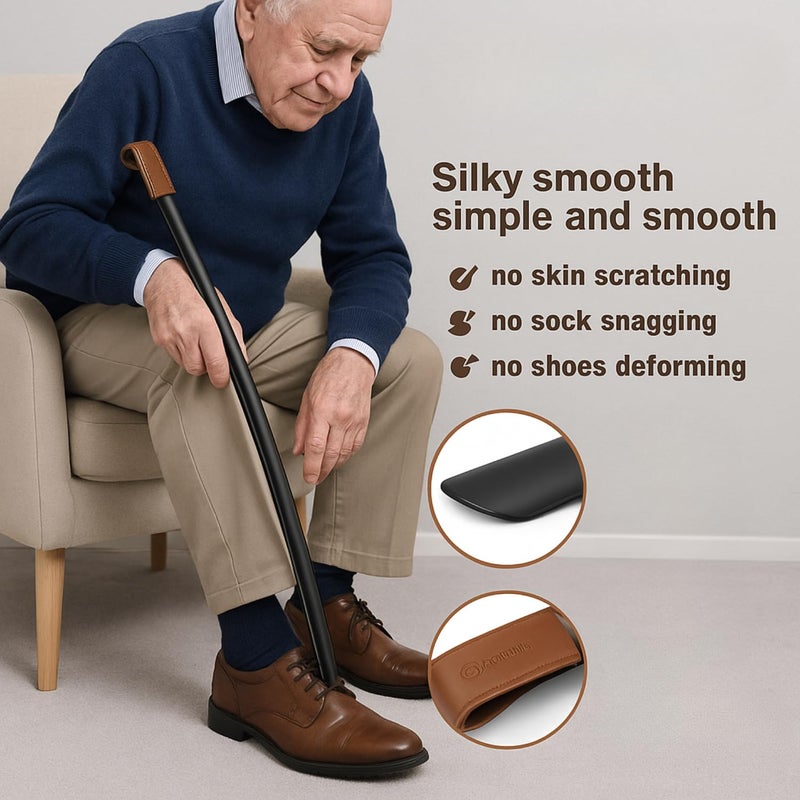 Flavizo 52cm Stainless Steel Shoe Horn Long Handle, Durable Long Shoe Wearing Stick, Comfortable Shoehorn with Extended Grip, Shoes Stick for Wearing, Easy Shoe Wearing Tool for Men Women Seniors - Image 5