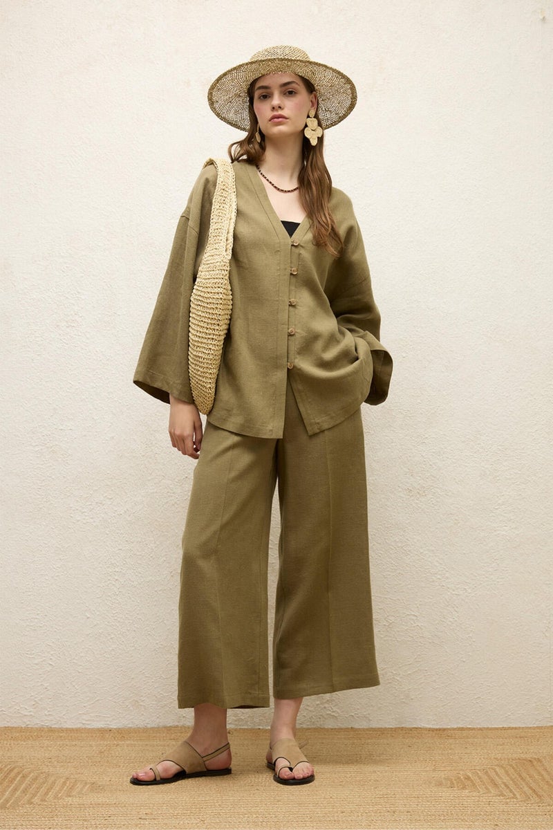 Manuka Buttoned Linen Shirt Khaki  - Image 2
