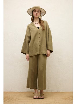 Manuka Buttoned Linen Shirt Khaki  - Image 3