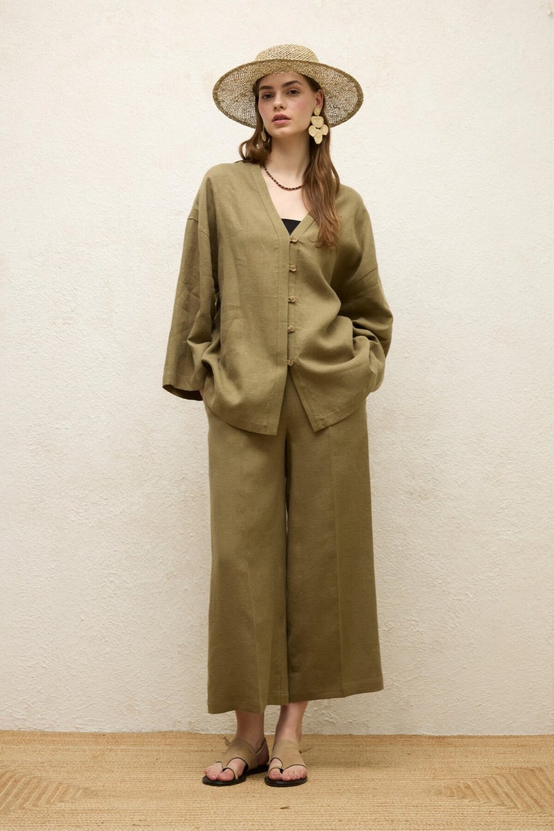 Manuka Buttoned Linen Shirt Khaki  - Image 5