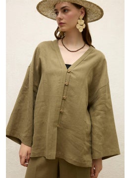 Manuka Buttoned Linen Shirt Khaki  - Image 4