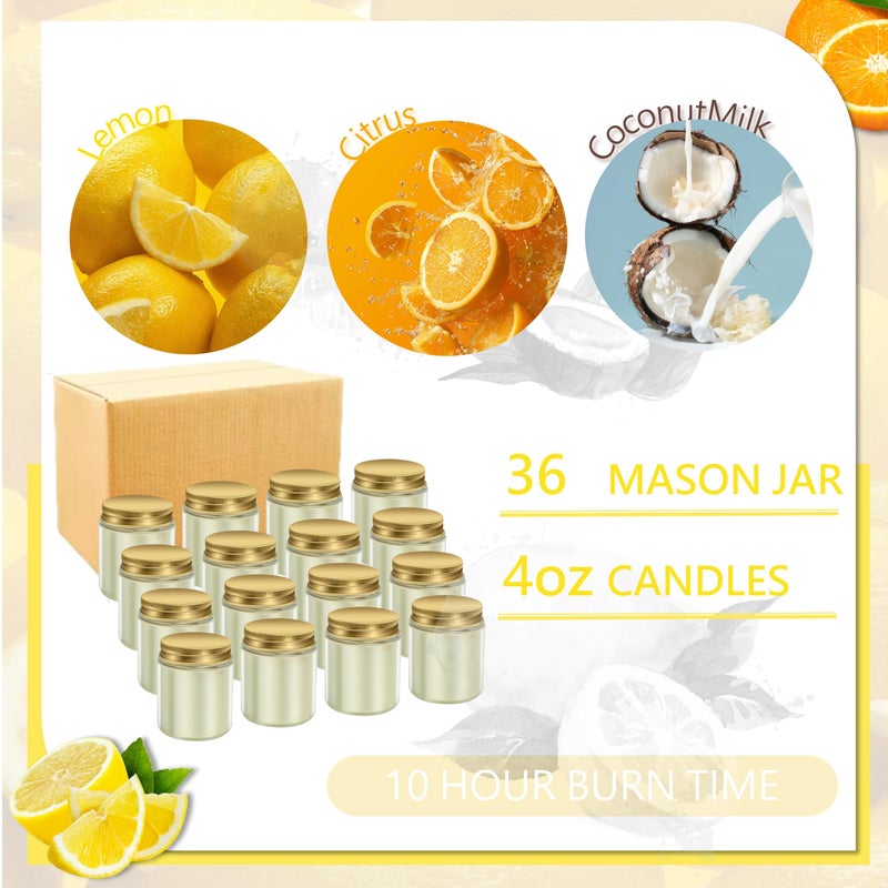 ACITHGL 36 Pcs 4oz Mini Mason Jar Candles Small Scented Candles Bulk Aromatherapy Ideal Souvenir Favors for Wedding Birthday Party (Lemon, Citrus, Coconut Milk, Gold) - Image 3