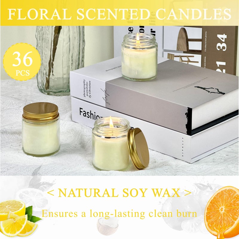 ACITHGL 36 Pcs 4oz Mini Mason Jar Candles Small Scented Candles Bulk Aromatherapy Ideal Souvenir Favors for Wedding Birthday Party (Lemon, Citrus, Coconut Milk, Gold) - Image 4