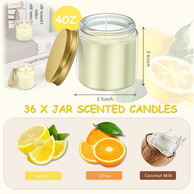 ACITHGL 36 Pcs 4oz Mini Mason Jar Candles Small Scented Candles Bulk Aromatherapy Ideal Souvenir Favors for Wedding Birthday Party (Lemon, Citrus, Coconut Milk, Gold) - Image 2