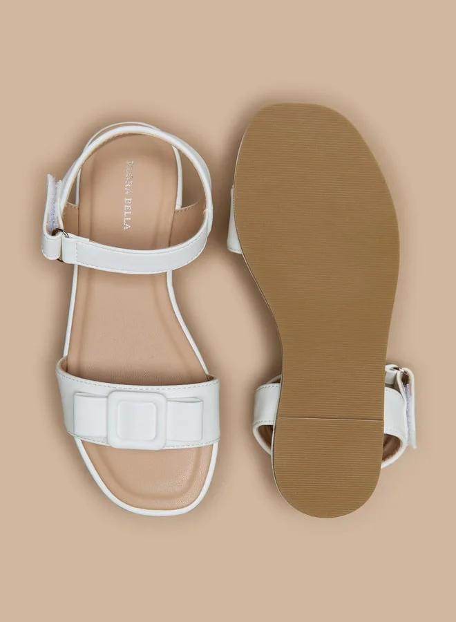 Flora Bella By Shoexpress Girls Buckle Accent Flat Sandals with Hook and Loop Closure