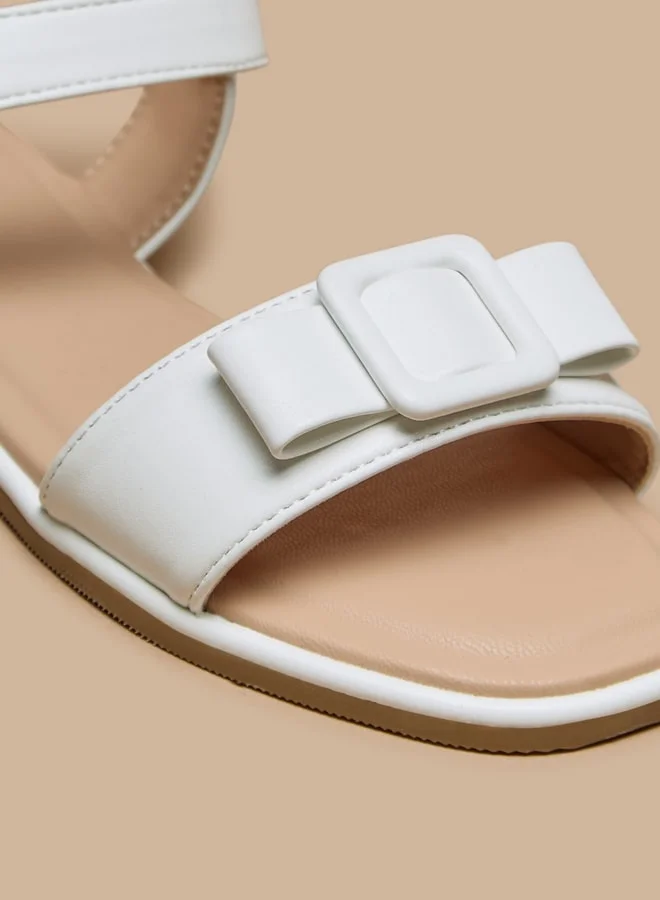 Flora Bella By Shoexpress Girls Buckle Accent Flat Sandals with Hook and Loop Closure