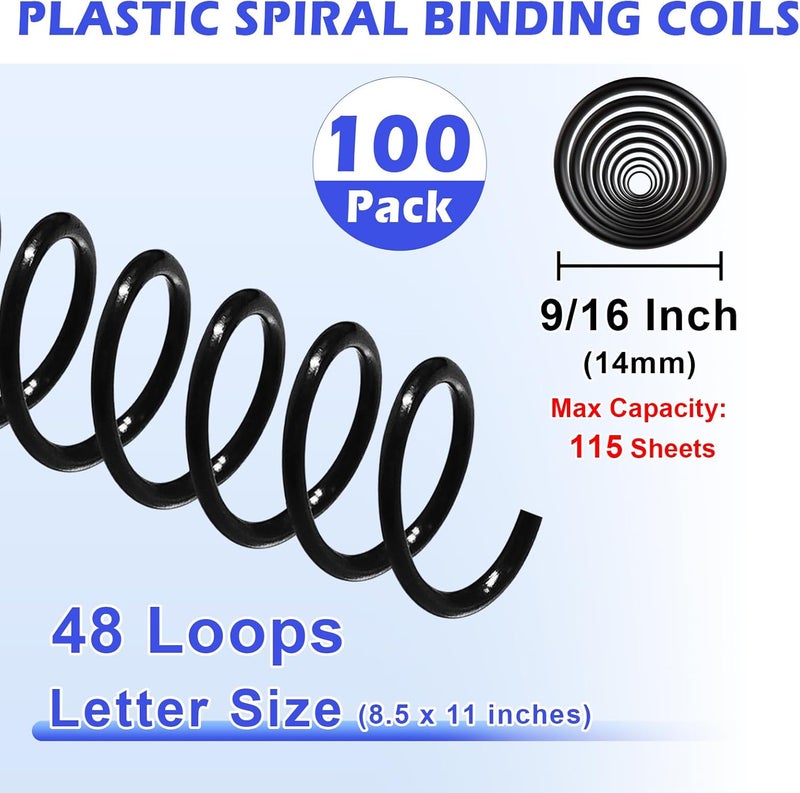 TOTiyea 100 Pack Plastic Binding Coils,115 Sheet Capacity,14mm (9/16") Binding Spirals,4:1 Pitch, Black - Image 2