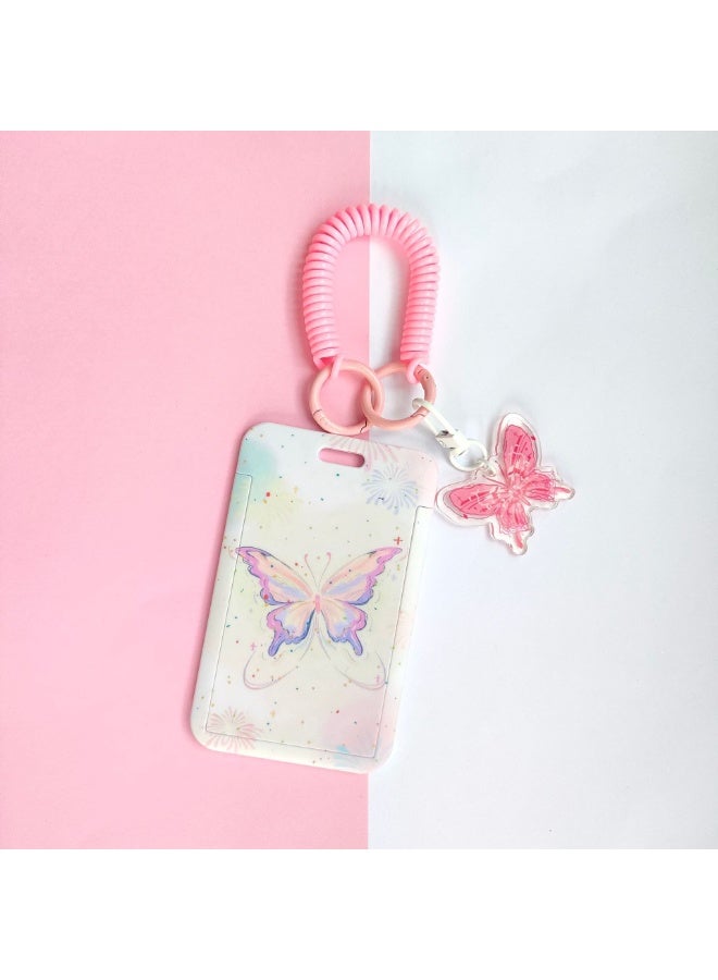 NIBEMINENT 1 - Piece Cartoon Butterfly Kpop Photo Card Holder Pendant Key Chain ID Badge Holder ID Card Holder Photo Card Protector for School ID Office ID Access Card for Women Girls - Image 1