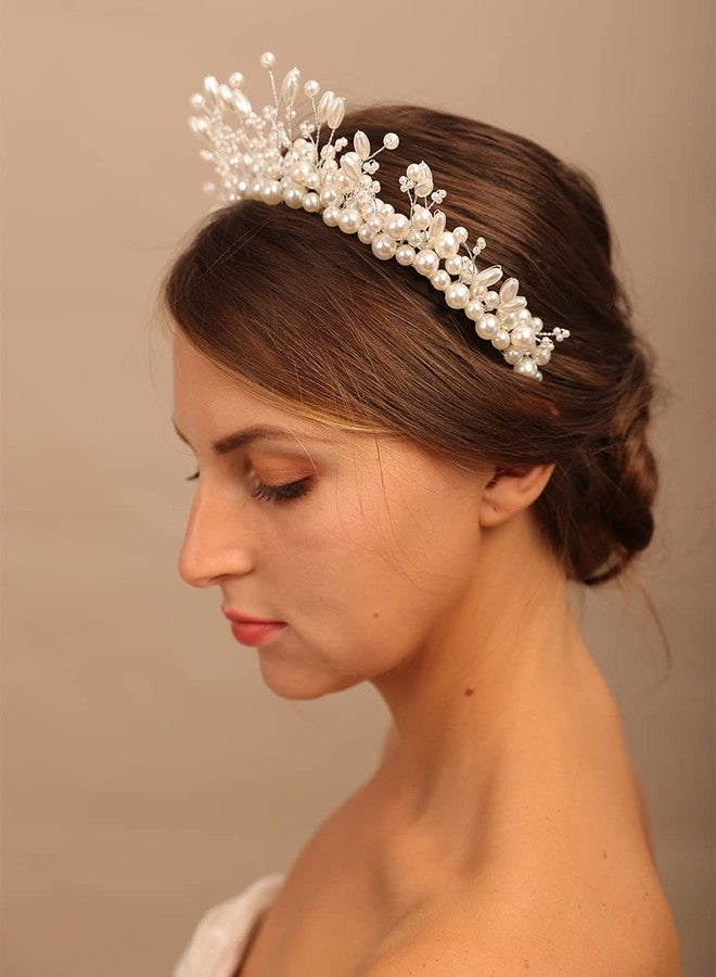 يرتير تاج شعر عتيق من خرز اللؤلؤ والكريستال من YERTTER، مصنوع يدويًا، طوق شعر للعروس، قطع رأس من اللؤلؤ على الطراز اليوناني، مناسب لحفلات الزفاف، حفلات التخرج، وأعياد الميلاد (أبيض) - Image 4