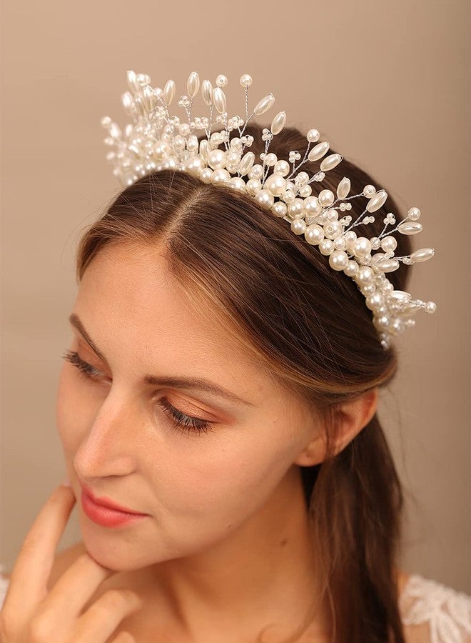 يرتير تاج شعر عتيق من خرز اللؤلؤ والكريستال من YERTTER، مصنوع يدويًا، طوق شعر للعروس، قطع رأس من اللؤلؤ على الطراز اليوناني، مناسب لحفلات الزفاف، حفلات التخرج، وأعياد الميلاد (أبيض) - Image 3
