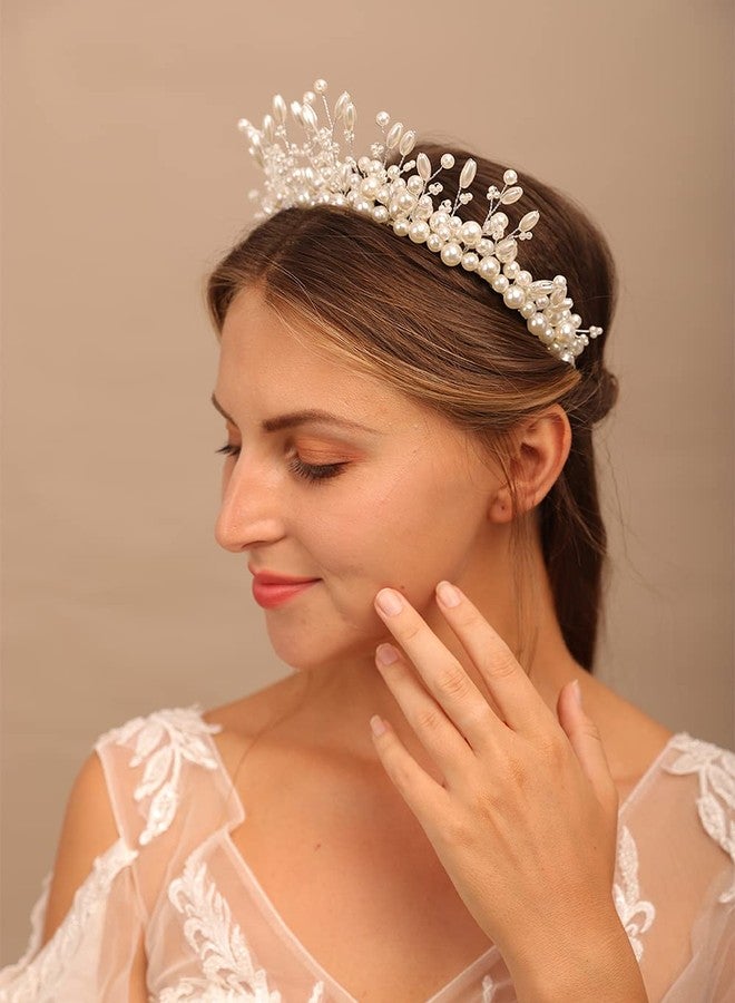 يرتير تاج شعر عتيق من خرز اللؤلؤ والكريستال من YERTTER، مصنوع يدويًا، طوق شعر للعروس، قطع رأس من اللؤلؤ على الطراز اليوناني، مناسب لحفلات الزفاف، حفلات التخرج، وأعياد الميلاد (أبيض) - Image 2
