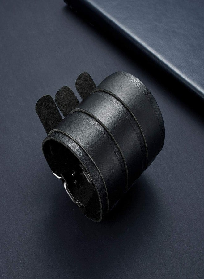 تورنيتو سوار تورنيتو من الجلد الطبيعي، قطعة أو قطعتين، بثلاثة أشرطة عريضة، بتصميم بانك، مناسب للرجال والنساء، متوفر باللونين الأسود والبني، قابل للتعديل. - Image 4