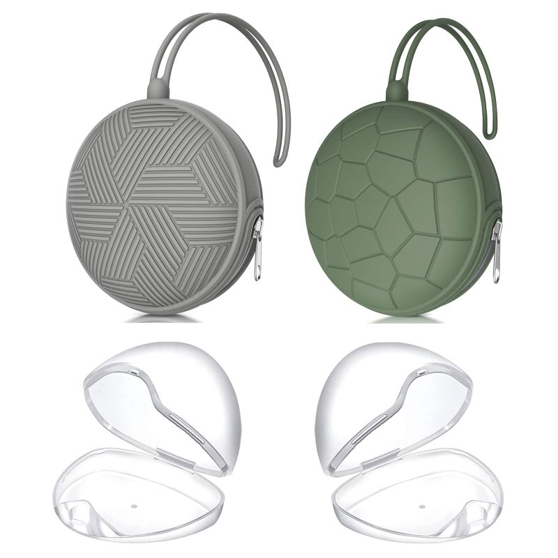 Smlpuame 4 Pack Pacifier Holder Case Set2 Silicone Portable Pacifier Cover Pouch Bag for Diaper Bags Baby Carriage with 2 Transparent Pacifier Storage Container BoxEasy to CleanGreen Grey