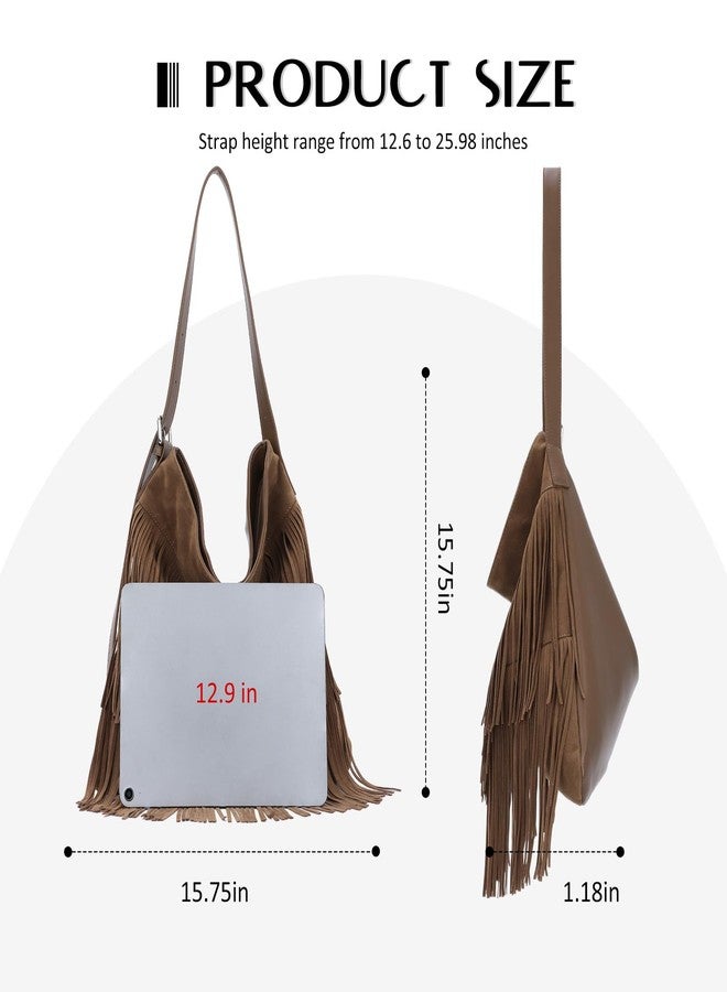 SUKUTU Fashion Fringe Hobo Bag for Women Vegan Faux Suede Leather Tassel Crossbody Shoulder Bag - Image 5
