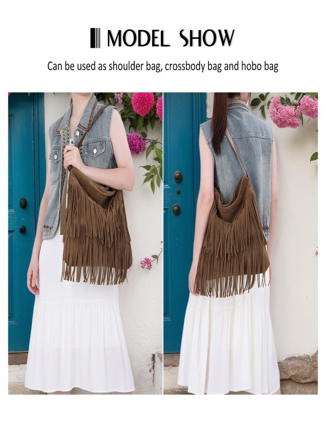 SUKUTU Fashion Fringe Hobo Bag for Women Vegan Faux Suede Leather Tassel Crossbody Shoulder Bag - Image 3