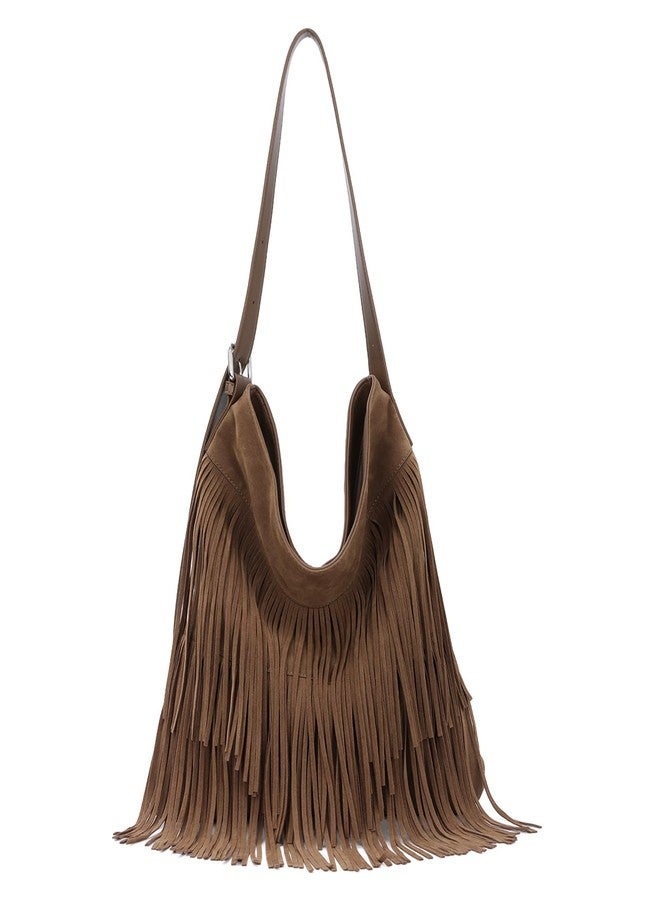 SUKUTU Fashion Fringe Hobo Bag for Women Vegan Faux Suede Leather Tassel Crossbody Shoulder Bag - Image 1