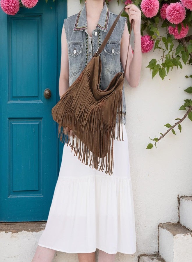 SUKUTU Fashion Fringe Hobo Bag for Women Vegan Faux Suede Leather Tassel Crossbody Shoulder Bag - Image 2
