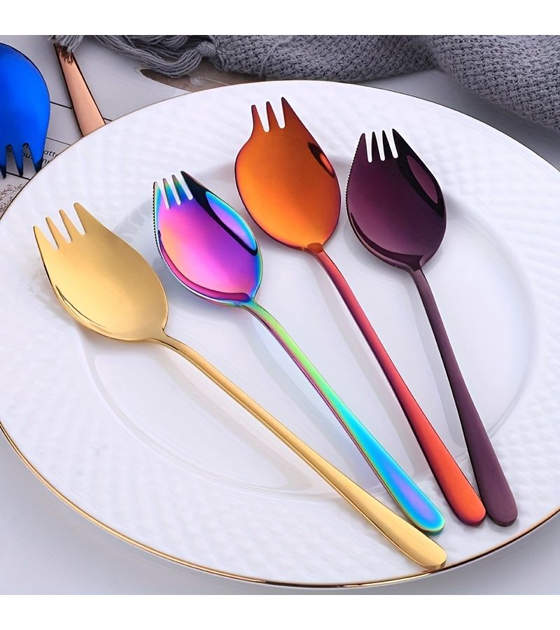 5 Pcs 304 Stainless Steel Toothed Spoons Kitchen Utensil Set Multifunctional Salad Fork - Image 4
