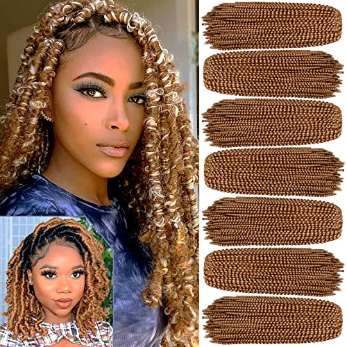 Xtrend 12 Inch 7 Packs Spring Twist Crochet Braids Hair For Butterfly Faux Locks Honey Blond Crochet Hair For Women Synthetic Fluffy Braiding Hair Extension (27#) - Image 1