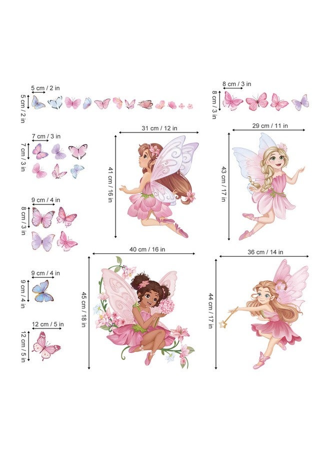 wondever Pink Fairy Girls Wall Stickers Elves Flower Butterfly Peel and Stick Wall Art Decals for Girls Bedroom Baby Nursery Kids Room - Image 4