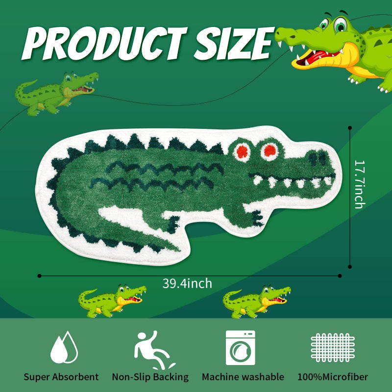 Seek4comfortable Crocodile Shaped Bath Mat for Bathroom  Cute Green Animal Bathroom Rug Non-Slip Door Mat Cartoon Alligator Bathroom Shower Rug Absorbent Bathmat Rug Plush Area Rug Playroom Rug   39.4x17.7 inch - Image 4