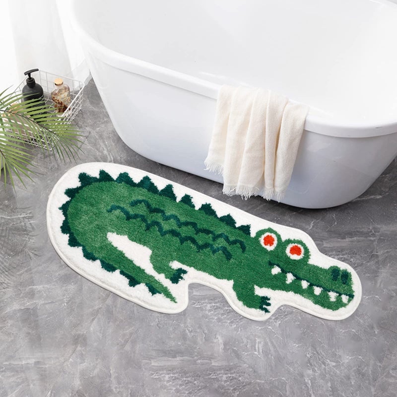 Seek4comfortable Crocodile Shaped Bath Mat for Bathroom  Cute Green Animal Bathroom Rug Non-Slip Door Mat Cartoon Alligator Bathroom Shower Rug Absorbent Bathmat Rug Plush Area Rug Playroom Rug   39.4x17.7 inch - Image 1
