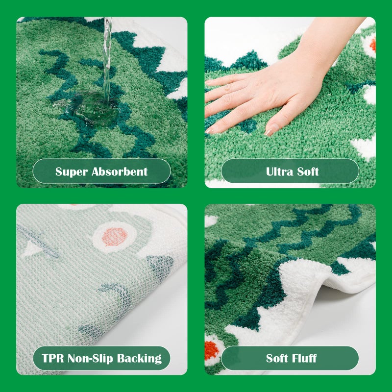 Seek4comfortable Crocodile Shaped Bath Mat for Bathroom  Cute Green Animal Bathroom Rug Non-Slip Door Mat Cartoon Alligator Bathroom Shower Rug Absorbent Bathmat Rug Plush Area Rug Playroom Rug   39.4x17.7 inch - Image 2