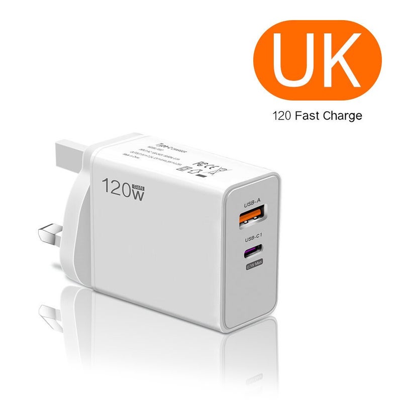 WHALE UK Standard - 120W QC 3.0 Dual-Port Fast Charger, Compact Wall Adapter for Xiaomi and Redmi Phones , Portable Fast Charging, Equipped with 1 USB-C Port and 1 USB-A Port (Cable Not Included) - Image 1