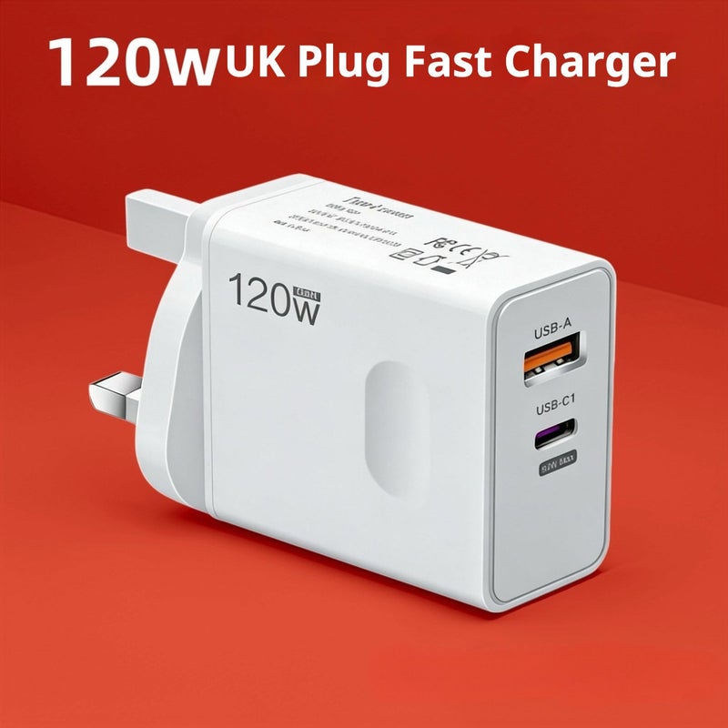 WHALE UK Standard - 120W QC 3.0 Dual-Port Fast Charger, Compact Wall Adapter for Xiaomi and Redmi Phones , Portable Fast Charging, Equipped with 1 USB-C Port and 1 USB-A Port (Cable Not Included) - Image 2