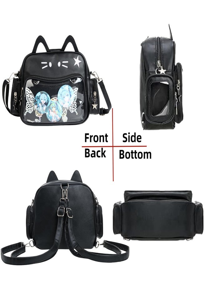 Vobomo Cat Ita Bag Pin Display Kawaii Backpack for School PU Shoulder Crossbody Bag for Girls Y2k Purse with Insert (Black) - Image 3