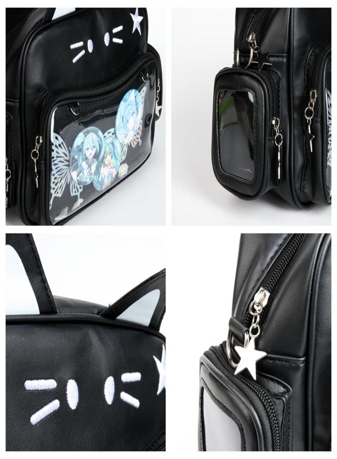 Vobomo Cat Ita Bag Pin Display Kawaii Backpack for School PU Shoulder Crossbody Bag for Girls Y2k Purse with Insert (Black) - Image 4
