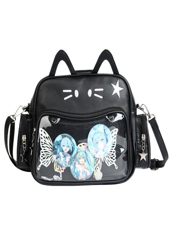 Vobomo Cat Ita Bag Pin Display Kawaii Backpack for School PU Shoulder Crossbody Bag for Girls Y2k Purse with Insert (Black) - Image 1