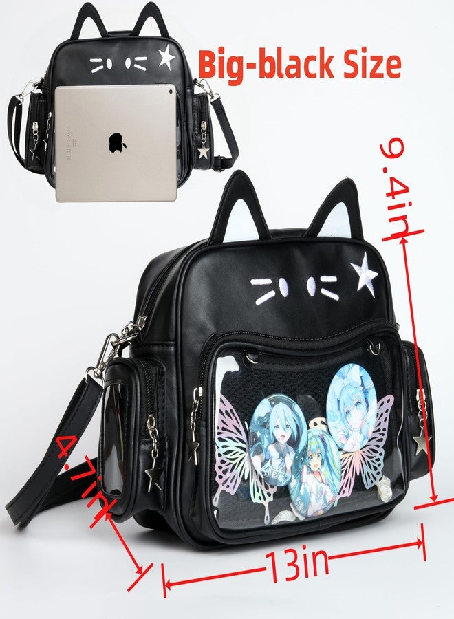 Vobomo Cat Ita Bag Pin Display Kawaii Backpack for School PU Shoulder Crossbody Bag for Girls Y2k Purse with Insert (Black) - Image 5