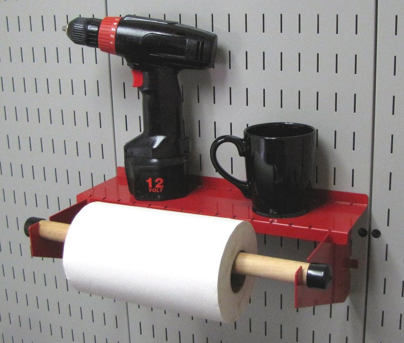 Wall Control Pegboard Paper Towel Holder and Dowel Rod Shelf Assembly for Wall Control Pegboard and Slotted Tool Board - Red - Image 1