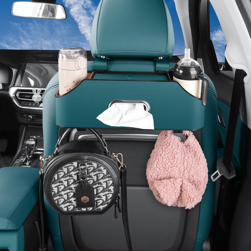 HALOYIVGO Car Seat Back Organizer - Stylish & Functional Storage for Family Adventures - Cup Holders, Tissue Box & Hooks - Perfect for Kids, Road Trips & Travel (Navy Blue) - Image 3