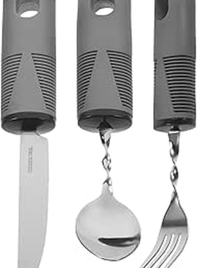 Weighted Adaptive Fork Spoon Set for Hand Tremors Stainless Steel Elderly Dexterity Aid 3Pcs - Image 1