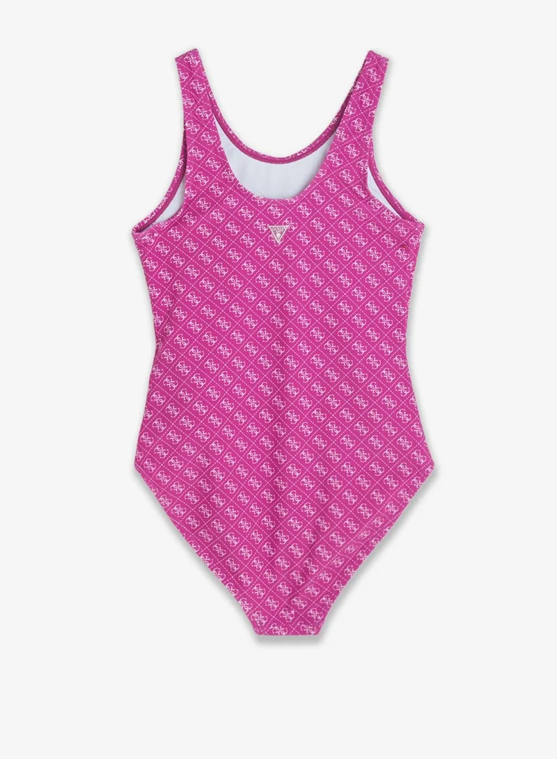 Guess 4G Fuchsia Aop Youth Printed One Piece Swimsuit for Women | Best Price UAE