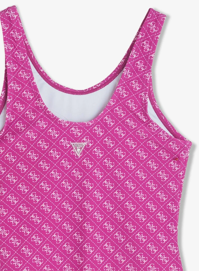 Guess 4G Fuchsia Aop Youth Printed One Piece Swimsuit for Women | Best Price UAE