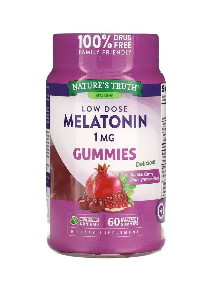 نايتشورز تروث الميلاتونين منخفض الجرعة، بنكهة الرمان الطبيعي والكرز، 1 ملجم، 60 علكة نباتية - Image 1