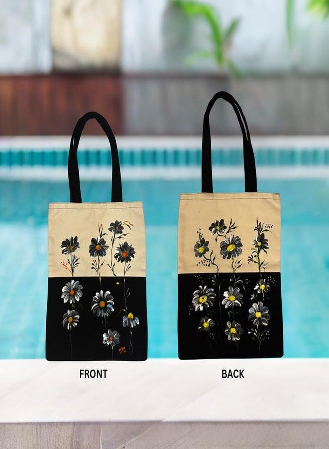SwapKreations Handpainted Floral Multicolour Tote Bag - 100% Cotton, Eco-Friendly, Reusable Bag for Women & Girls Multicolour 2 - Image 3