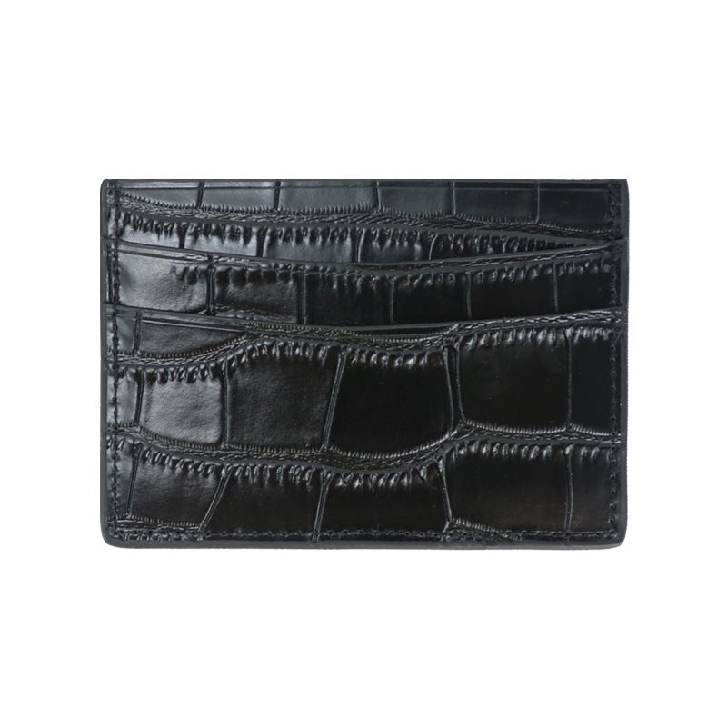 Hot-selling good texture crocodile print real cowhide ID card bag card cover card protective cover ultra-thin delicate coin purse for men and women Black 