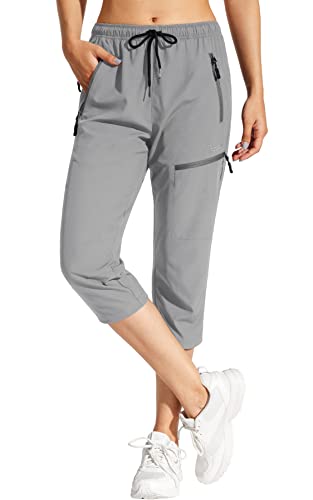 MOCOLY Women's Hiking Capris Pants Outdoor Active Lightweight Quick Dry Water Resistant SPF UPF 50+ Climbing Cargo Pants Light Grey S - Image 1